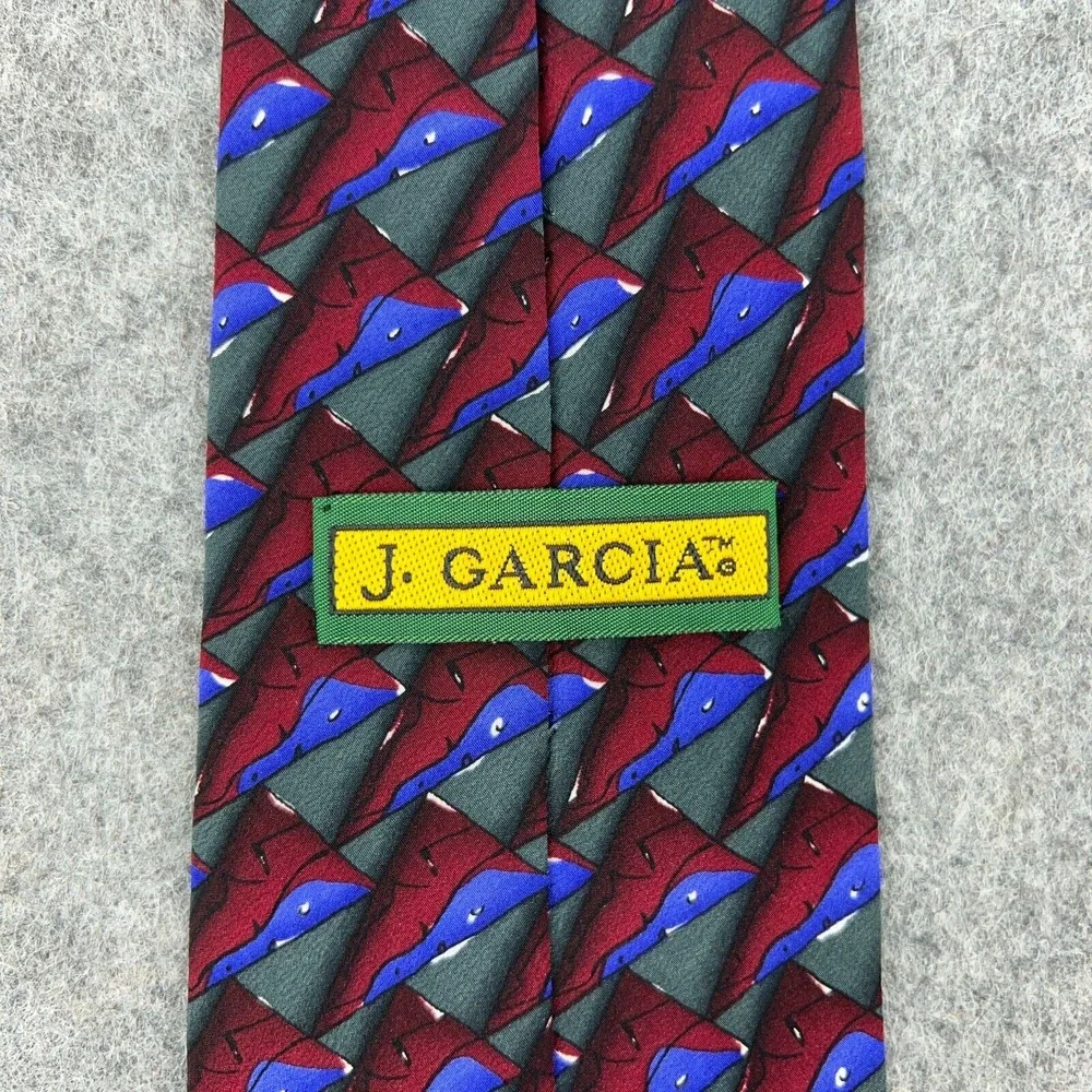 Jerry Garcia Tie Red Blue Zoot Collection 15‎ Abstract Print 100% Silk VTG 1996